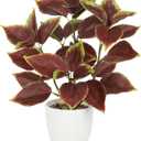 Artificial Plants Indoor 14.2" Small Fake Perilla Plant in Pot Potted Plants Artificial Decor Faux House Plant with White Pot for Farmhouse Home Office Bathroom Living Room Table Shelf Decor