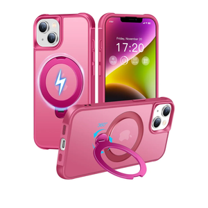 HuwaiH 360° Rotatable Magnetic Ring Stand for iPhone 13/14 Case, Compatible with MagSafe, Military-Grade Shockproof, Anti-Scratch Matte Translucent Phone Case for iPhone 13/14(Rose)