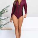 Halcurt Women's One Piece Rash Guard with Built in Bra UPF50+ Zip Long Sleeve Surfing Athletic Swimsuit (S)