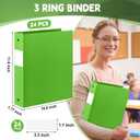 Henoyso 24 Pack 1.5 Inch 3 Ring Plastic Binders with Pockets, Lime Green