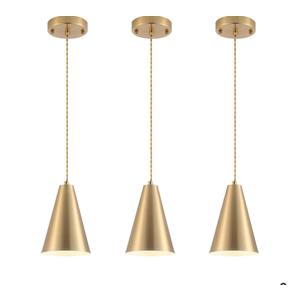 Gold Pendant Lights Kitchen Island,Dining Room Light Fixtures Over Table 3 Pack with Brushed Brass Cone Metal Shade, Modern Farmhouse Mini Chandeliers,Adjustable Cord Hanging Lighting for Bar,Sink