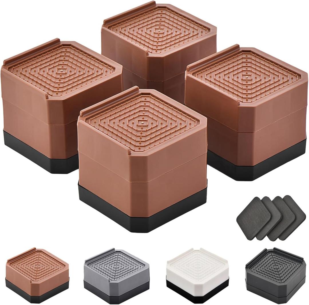 Bed Risers Furniture Risers Heavy-Duty Rectangular Adjustable Block Lift to 3 inches and 4.3 inches Desk, Sofa, Chair Legs, Refrigerator, Washing Machine Support up to 4000 pounds (2 layer(3inches), Square-brown-4 Pack)