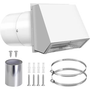 8 Inch Hooded Wall Vent with Screen and Damper, 8 Inch Range Hood Wall Vent Cap, Wall Exhaust Vent Cover, Outdoor Hooded Wall Vent for Dryer Vent, Range Hood, Kitchen, White