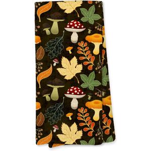 Giosve Fall Mushroom Kitchen Towels, Cottagecore Mushroom Autumn Maple Leaf Decorative Hand Towels for Bathroom, Autumn Dish Tea Towel for Kitchen Decor, Cottagecore Bathroom Decor, 16x24 Inch