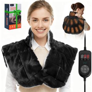 Weighted Heating Pad for Neck and Shoulders and Back,30s Fast Heating for Pain Relief, Ergonomic Heated Wrap, 160 Max Temp 8 Heat & 16 Auto-Off Timers,Memory Function,Birthday Gifts for Women,Black