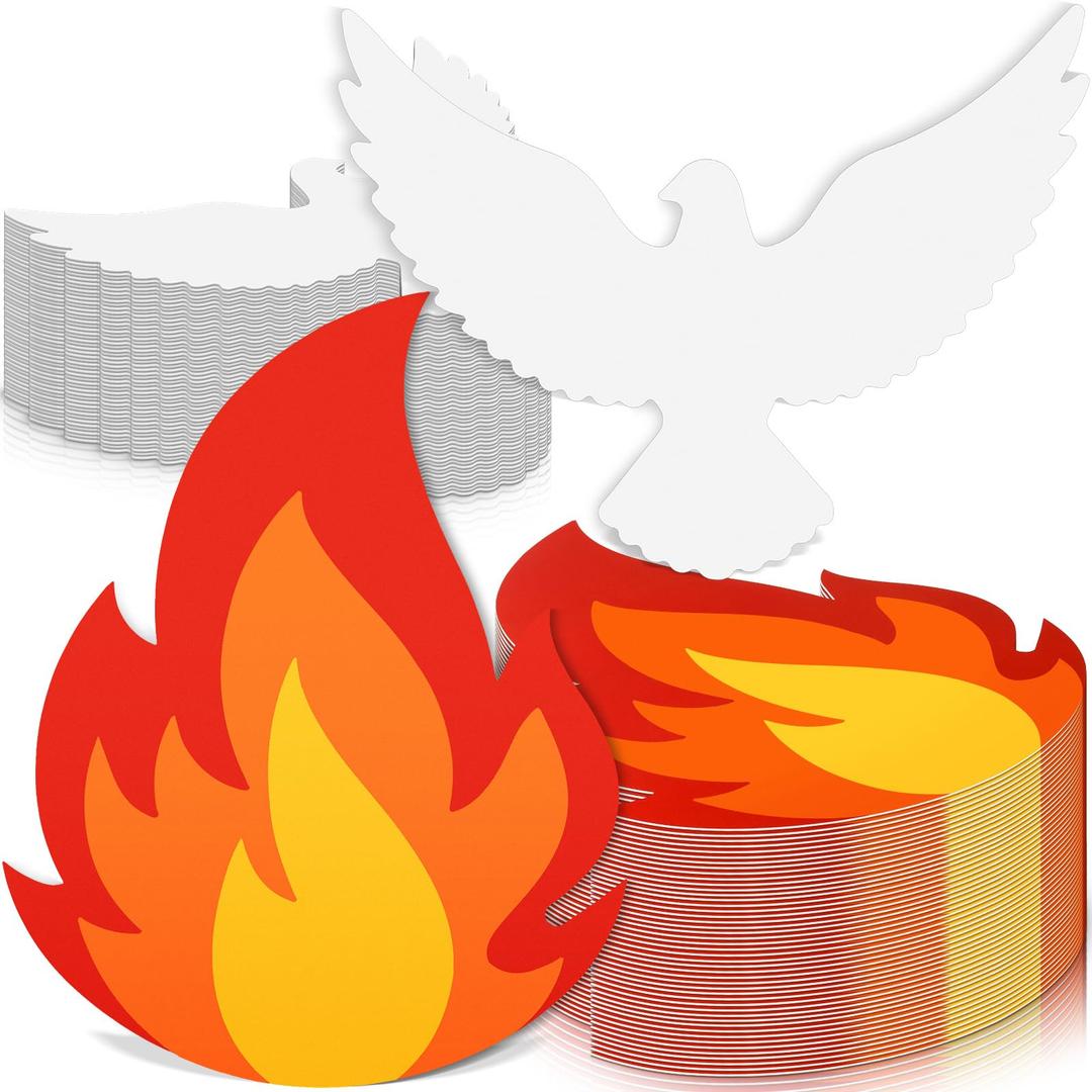 Fuutreo 96 Pcs Large Size Come Holy Spirit Fire Flame and Dove Pigeon Paper Cutouts Decorations Pentecost Religious Decor Stickers for Classroom Bulletin Church Sanctuary Sunday School Decorations