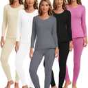 Patelai 5 Set Women Thermal Underwear Sets Fleece Lined Thermal Underwear Winter Warm Base Layer Top and Bottom (Small, 1 Black, 2 Gray, 1 Beige, 1 Purple)