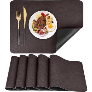 APLKER Faux Leather Placemats Set of 6 Table Mats Heat Resistant Reversible Place Mats, Waterproof Wipeable Dining Table Place mats for Home Party Outdoor, 16.9 x 11.8 inches (Choco Brown/Black)