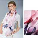 MEISEE 100% Mulberry Silk Long Scarf for Women Large Oblong Sunscreen Shawls Wraps Neck Headscarf Hair Wraps Gift Packed (Pink Gray Flowers)