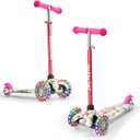 3-Wheel Kick Scooter for Kids Ages 3-8 Lean-to-Steer Toddler Scooter with Extra Wide Light Up Wheels, 4 Adjustable Heights, Foldable Scooters for Boys & Girls, Max Weight 110lbs