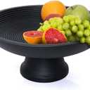 Folkulture Wooden Fruit Bowl for Kitchen Counter | 12" Large Premium Eco Friendly Banana Fruit Basket for Kitchen | Black Wood Bowl with Holder, Pedestal for Table Decor, Centerpiece for Dining Table