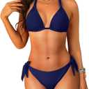 Women Halter Bikini Set - Two Piece Triangle Swimsuit Tie Bathing Suit 2025 Cute Swimwear (XX-Small, Navy Blue)