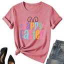 Happy Easter Shirt for Women-Funny Easter Rabbit Tee Tops Cute Colored Bunny Short Sleeve (XL)