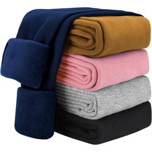 KEREDA Girls Fleece Lined Leggings Winter Warm Pants for Kids 3-14 Years (5-6 Years, Navy)