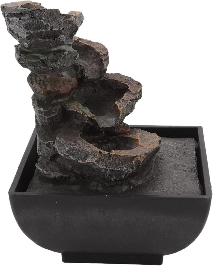 Mini Tabletop Fountain, 4 Tiers Waterfall Fountain Indoor Coloured LED Lights Desk Water Fountains for Home Office Decor(#3)
