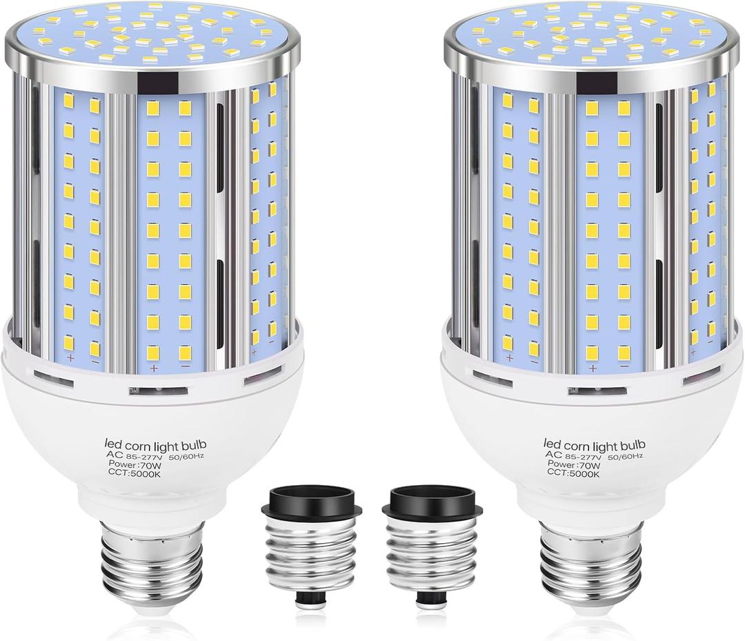70W LED Corn Light Bulb(2 Pack),(700 Watt Equivalent) Fanless E26/E39 Medium/Large Mogul Base LED Cob Lamp 5000K Daylight 8,800LM for Outdoor Indoor Garage Warehouse Factory Workshop Street Backyard