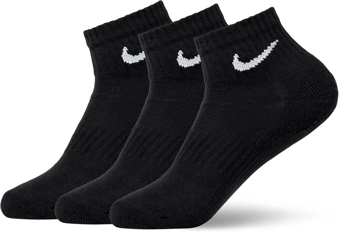 Nike Unisex Adult Everyday Cushioned Training No-Show Socks (3 Pairs) (Medium, Black/White)