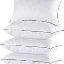 JOLLYVOGUE Bed Pillows Standard Size Set of 4, Cooling and Supportive Full Pillow 4 Pack with Down Alternative Filling for Side and Back Sleepers, Hotel Collection (01 - Classic Design)
