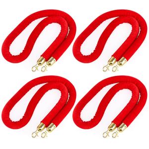 Okllen 4 Pack Red Velvet Stanchion Rope, 5 Feet Crowd Control Ropes Safety Barriers with Polished Gold Hooks for Movie Theater, Queue Barrier, Grand Openings, Hotel Celebration, Carpet Event