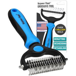 Maxpower Planet Original Pet Grooming Rake - Double-Sided Deshedding Dematting Tool, Undercoat Rake for Dogs & Cats, Extra-Wide Dog Grooming Brush & Deshedder Comb for Long Hair, Reduces Shedding 95% (Large, Blue)