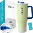 40 oz Tumbler with Handle and Straw | Leak Proof Insulated Stainless Steel Water Bottle Travel Mug Fits in Cup Holder | Keeps Cold Hot | Gifts for Women Men Him Her (Pastel Green, 40 oz)