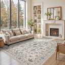 Floral Rug for Living Room Bedroom, 6x9 Washable Rug, Vintage Boho Area Rug, Large Non Slip Low Pile Wool Carpet for Indoor Dining Room,Girls Room,Nursery Room and Kids Room(Grey 6x9ft)