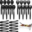 Supernal 36pcs Serving Utensils,Black Plastic Serving Utensils,Disposable Serving Utensils Set Include 9.75"Serving Spoons 9.75"Serving Forks 6.3"Plastic Serving Tongs for 12 Guests