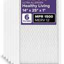 Filtrete 14x25x1 AC Furnace Air Filter, MERV 12, MPR 1500, CERTIFIED asthma & allergy friendly, 3 Month Pleated 1-Inch Electrostatic Air Cleaning Filter, 6-Pack (Actual Size 13.81x24.81x0.78 in)