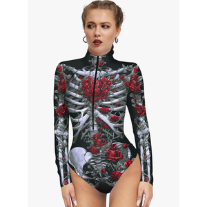 Alidamo Womens Halloween Jumpsuit Bodysuit Cosplay 3D Skull Skeleton Robot Costume, Size L