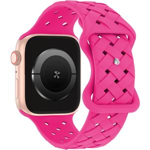 Silicone Braided Weave Bands Compatible with Apple Watch 38mm 40mm 41mm 42mm 44mm 46mm 45mm 49mm, Replacement Sport Breathable Strap for iWatch Series 10/9/8/7/6/5/4/3/2/1 Ultra SE Women Men, Hot Pink