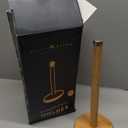 DAILY RITMO White Countertop Papertowel Holder | Aesthetic Resin Marble & Ceramic Like with Modern Bamboo Wooden Weighted Base & Wood Top