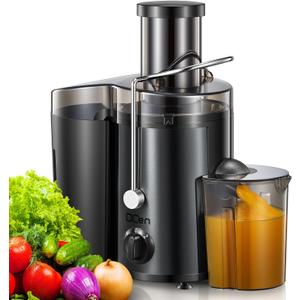 QCen Juicer Machine, 500W Centrifugal Juicer Extractor with Wide Mouth 3 Feed Chute for Fruit Vegetable, Easy to Clean, Stainless Steel, BPA-free (Metallic Black)