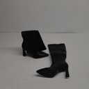 Adrizzlein Women Knee High Boots Pointed Toe Side Zipper Chunky Spool Heel Boot (7.5, Black Pu)