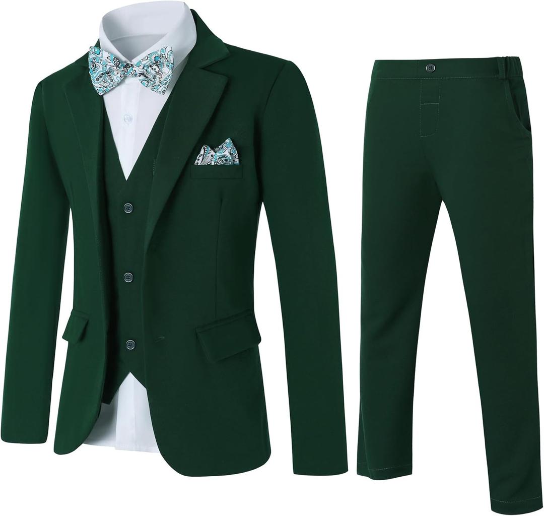 DISAUR Boy Suit 6 Pcs Boy Formal Wear Including Vest,Pants, Dress Shirt,Kerchief and Bow Tie for Formal Occasions 6-14 Years (11-12 Years)