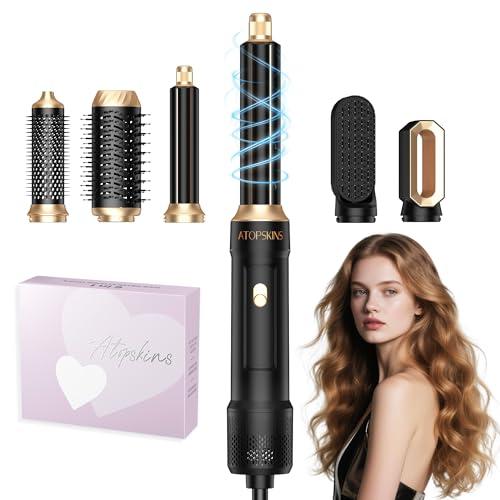 Atopskins 6 in 1 Blow Dryer Brush, Hair Dryer Brush Fast Drying 3 Heat Settings, Hot air Styler Auto Curling Straightening Voluming Smoothing for Women​ Salon & Travel Use (ALCI Plug) (Black)