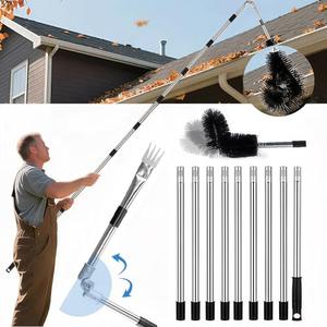 13FT Gutter Cleaning Tool from The Ground, No Ladder Needed - Adjustable Length Gutter Cleaner Pole with 180° Pivoting Head, Replaceable Brush & Shovel for Leaves, Debris