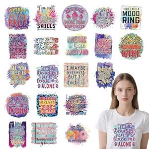 Shejdgart Dtf Transfers Ready to Press - 20 Pcs Funny Iron on Patches for T-Shirts, Sarcastic Inspirational Mixed Theme Heat Transfer Vinyl Stickers, Colorful Iron on Decals for Clothes Bag DIY Decor