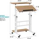 Klvied Mobile Standing Desk with Storage Bottom Shelf, Portable Stand Up Desk with Cup Holder, Adjustable Height Small Standing Desk, Rolling Desk with Wheels, Home Office Laptop Cart, Khaki
