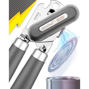 Can Opener, No-Trouble-Lid-Lift Manual Handheld Can Opener with Magnet, Smooth Edge Safe Cut for Beer/Tin/Bottle, Big Turning Knob Anti-Slip Handle Good for Seniors with Arthritis (Gray)