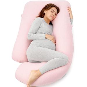 Momcozy Pregnancy Pillows with Cooling Cover, U-Shaped Full Body Maternity Pillow for Side Sleepers 57 Inch - Support for Back, Hip, Belly, Legs for Pregnant Women Pink