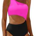 Women's One Piece Swimsuit- One Shoulder Bathing Suit Cutout Tummy Control Swimwear, L