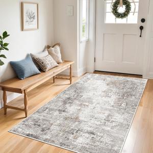 4x6 Washable Entryway Rug  Non-Slip Low-Pile Small Area Rug for Kitchen Bedroom Living Room Office  Modern Abstract Neutral Throw Carpet with Rubber Backing (Beige Grey Brown)