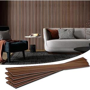 Art3d 4-Piece Wood Slat Acoustic Panels for Stylish Decor and Noise Reduction, 3D Textured Panel for Ceiling and Wall, Walnut | 4Pcs - 94.5 * 7.9 inch