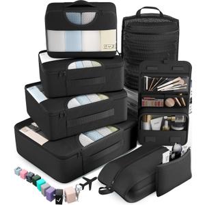 Veken 10 Set/8 Set Packing Cubes for Travel Essentials, Suitcase Organizer Bags in 4 Sizes, Carry-On Luggage Accessories with Laundry Bag & Passport Holder, Airplane Must Have, Camp Gifts for Men