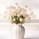 Beige Faux Silk Mums Artificial Flowers, 8Pcs Fall Fake Kiku Small Mini Chrysanthemum Pom Pom Stems for DIY Bouquets Centerpieces Vase Autumn Home Decorations Floral Arrangement