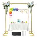 8.2FT x 8FT Backdrop Stand Heavy Duty with Base, Gold Portable Adjustable Pipe and Drape Backdrop Stand Kit, Over The Table Rod Stand with Clamps, Square Metal Arch Party Frame for Birthday Decor