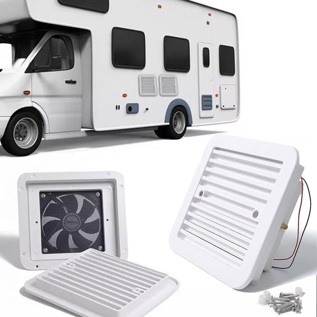 AUTOXBERT RV Side Vent Fan, 2.4W 12V One-Way Silent Wind Air Ventilation Exhaust Fan for Caravan, Motorhome, Camper, White (without interior panel)
