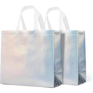 RACETOP 15 Pcs Iridescent Glossy Gift Bags Large Size, 13x5x11 Inch Holographic Reusable Gift Bags with Handles & Sturdy Base, Ideal for Birthday, Wedding, Bachelorette, Party Favors, Holiday Goodie