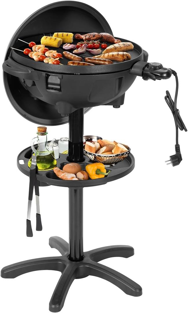 QPMR Electric Grill Outdoor/Indoor, Portable BBQ Grill with Nonstick Surface,200 Square Inches Indoor Electric Barbecue Grill with Adjustable Heat, Stand/Tabletop, for Patio/Yard/Home(Black)
