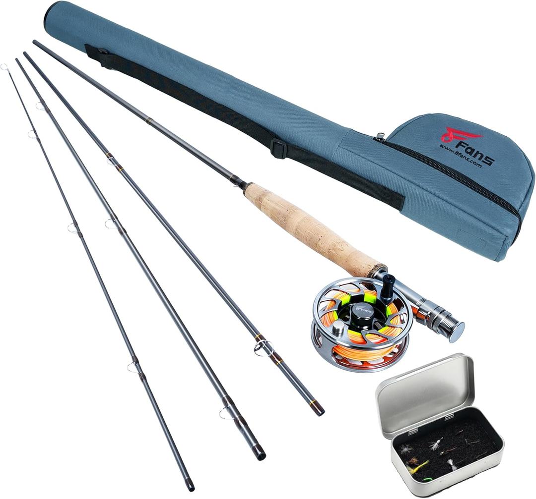 8Fans Portable Fly Fishing Rod and Reel Combo - 4-Section Fly Rod and CNC-machined Aluminum Alloy Reel - Complete Starter Package (9ft 3/4wt)
